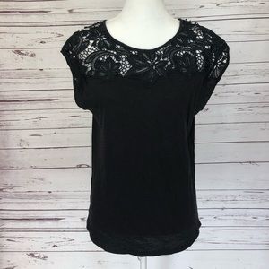 NWT Ann Taylor LOFT Black Lace Crochet Black Top M